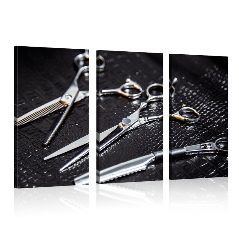 Visual Art Decor Vintage Barber Shop Wall Art Large Fashion Hair Cut Scissors Framed Canvas Poster Prints Wall Art Gallery Wrap Salon Beauty Decorative Art (16"x32"x3) - Image 1
